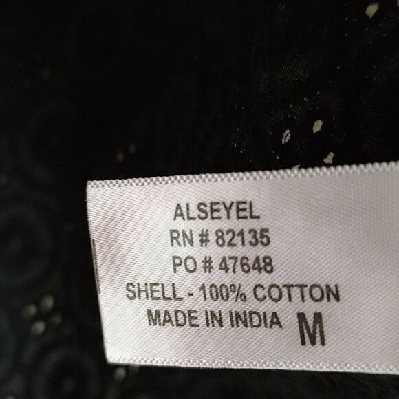 Fresh Produce Black Alseyel Eyelet Lace 3/4 Sleeve Button Front Blouse Top - Picture 6 of 13